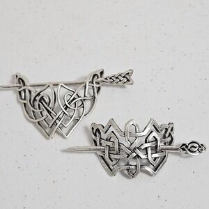 New Viking Hair Slide Women OS Silver Celtic Knot Heart Metal Hair Pin Set 2pc
